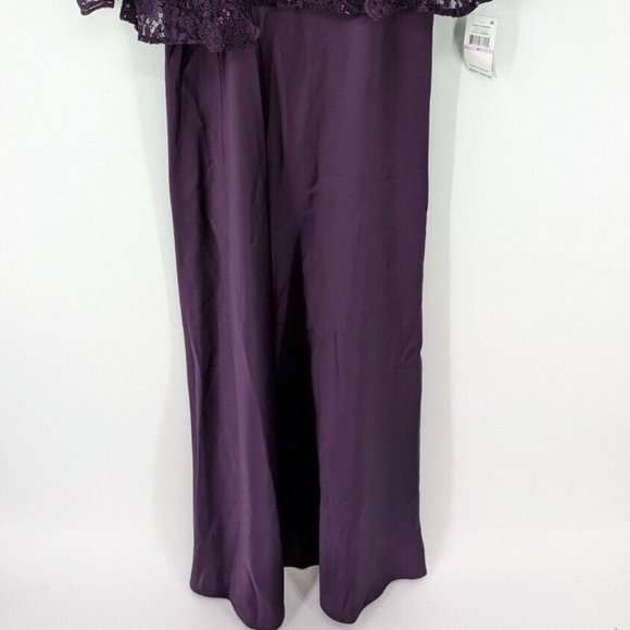 NWT ALEX EVENINGS WOMEN'S 2 PIECE DRESS WITH GLITTER LACE JACKET EGGPLANT 6P - Picture 6 of 12